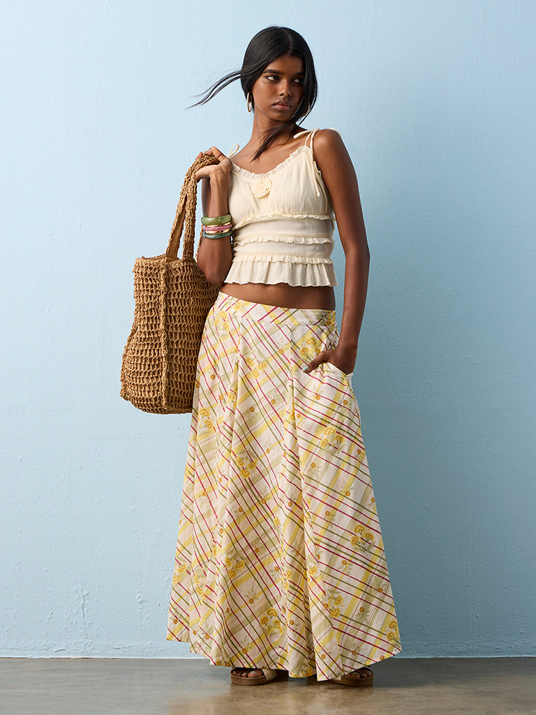Bombay Paisley Cream Crinkle-Textured Cotton Top