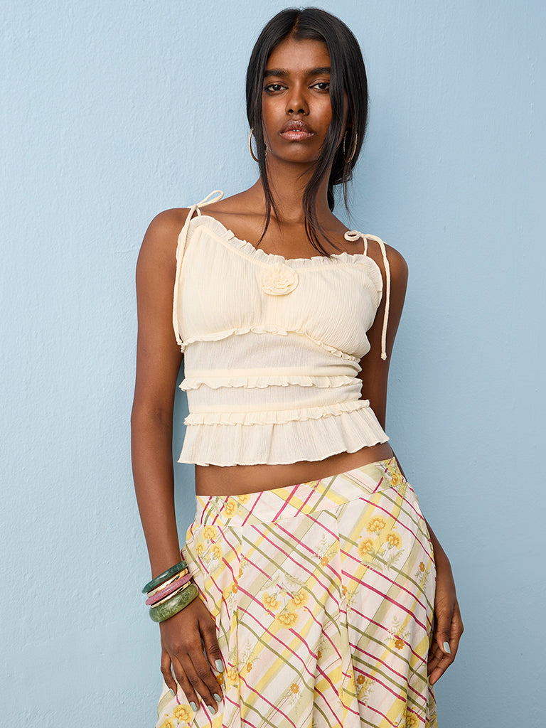 Bombay Paisley Cream Crinkle-Textured Cotton Top