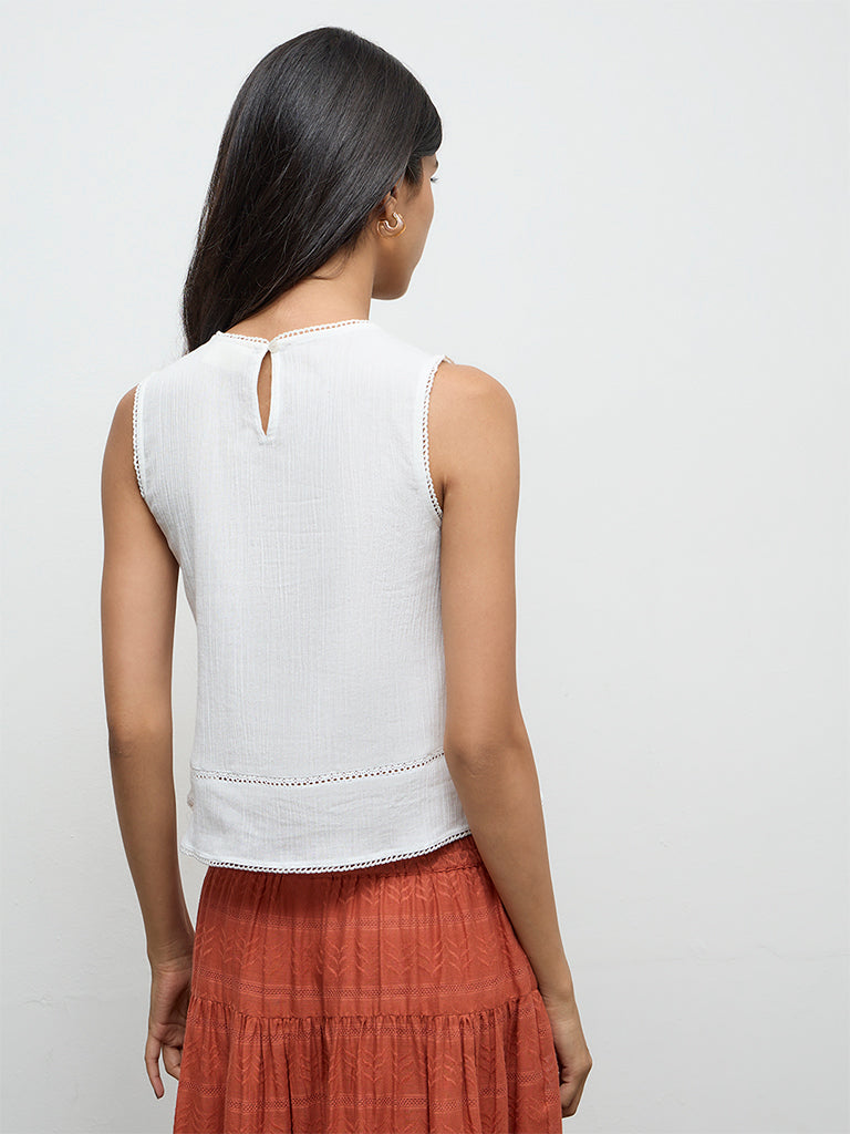 Bombay Paisley White Aztec Embroidered Cotton Top