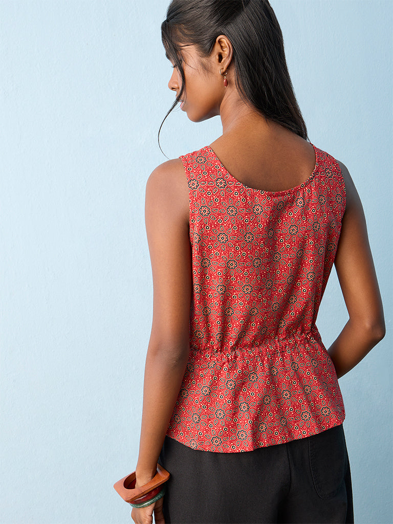 Bombay Paisley Red Floral Design Cotton Top