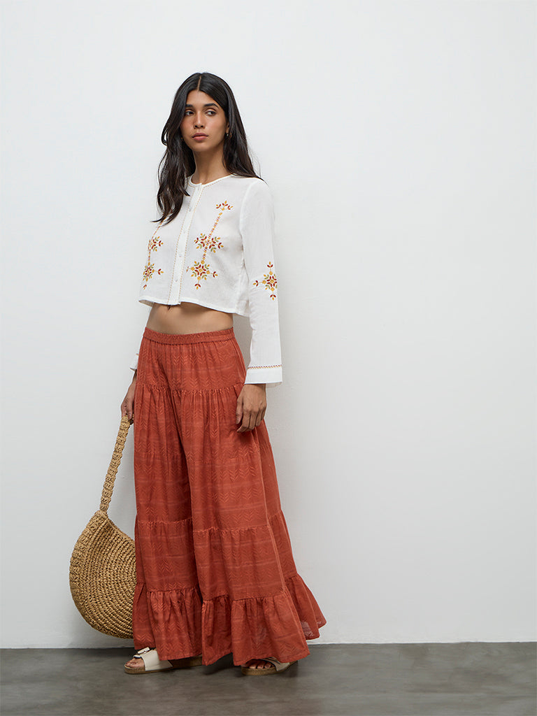 Bombay Paisley White Embroidered Cotton Blouse