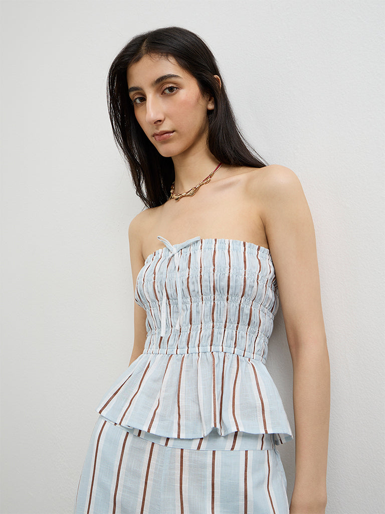 Nuon Light Blue Striped Peplum Top