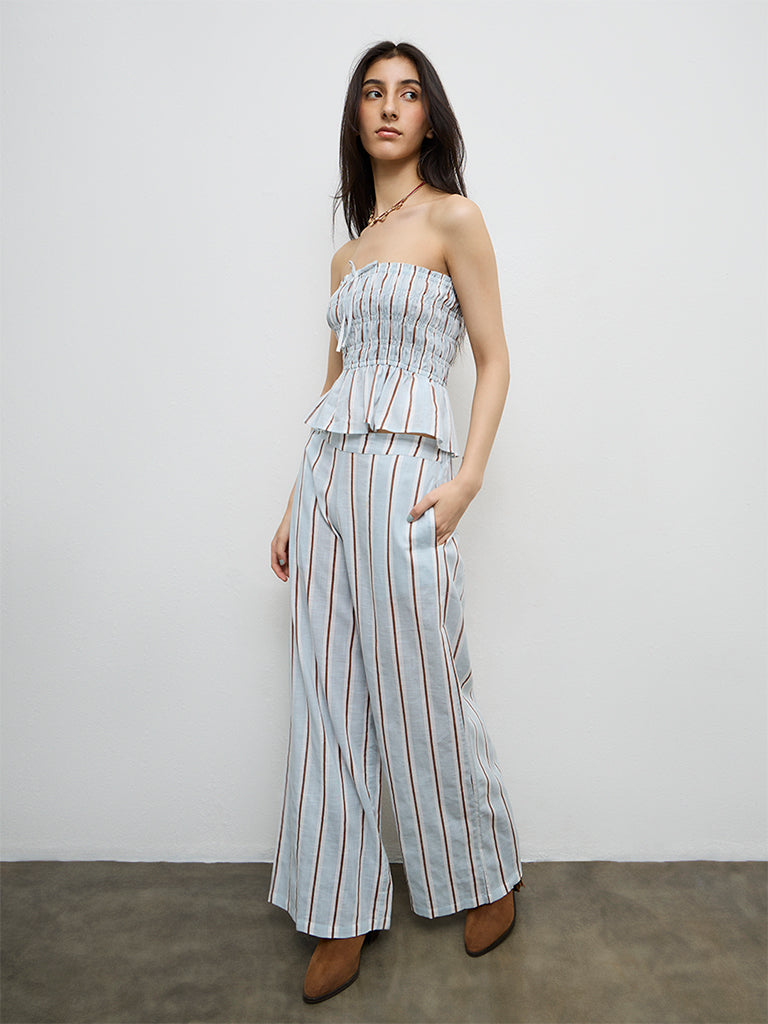 Nuon Light Blue Striped Peplum Top