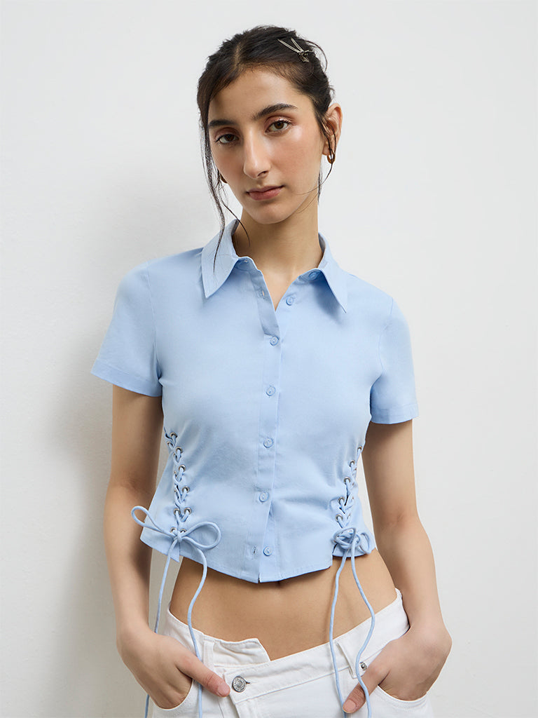 Nuon Light Blue Tie-Up Detail Shirt