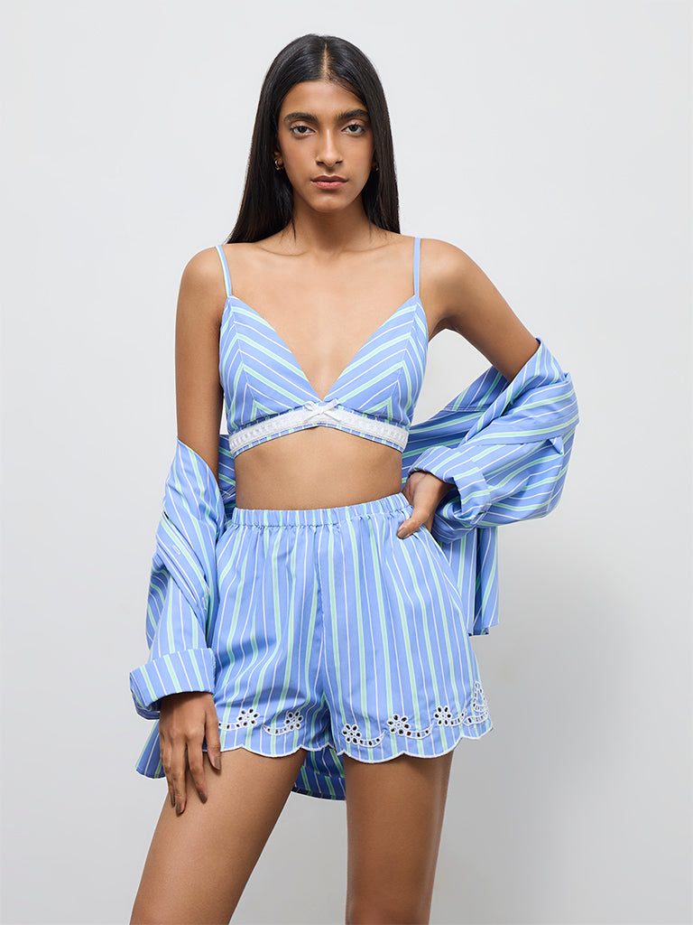 Nuon Blue Chevron Printed Bralette Top