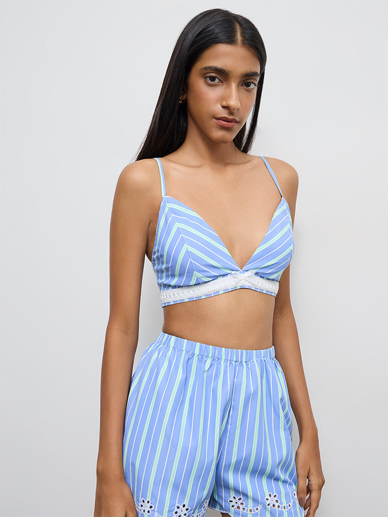 Nuon Blue Chevron Printed Bralette Top