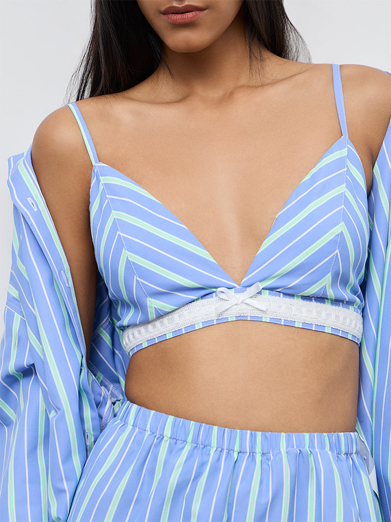 Nuon Blue Chevron Printed Bralette Top