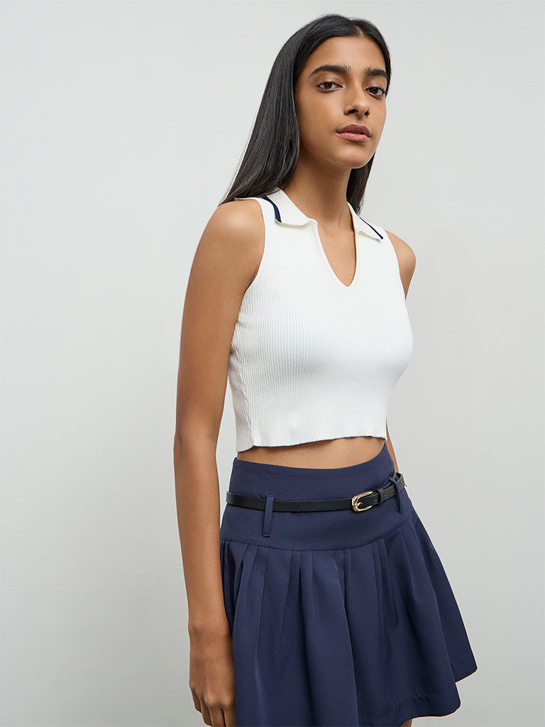 Nuon White Ribbed-Textured Top