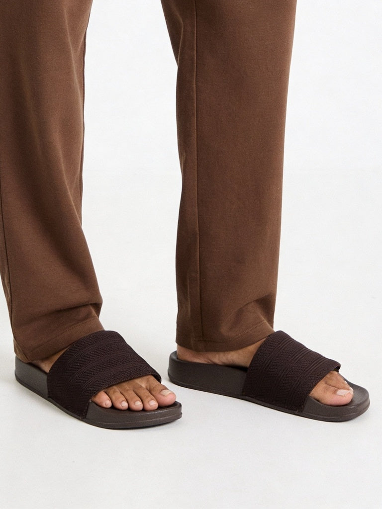 SOLEPLAY Brown Textured Slip-On Slides