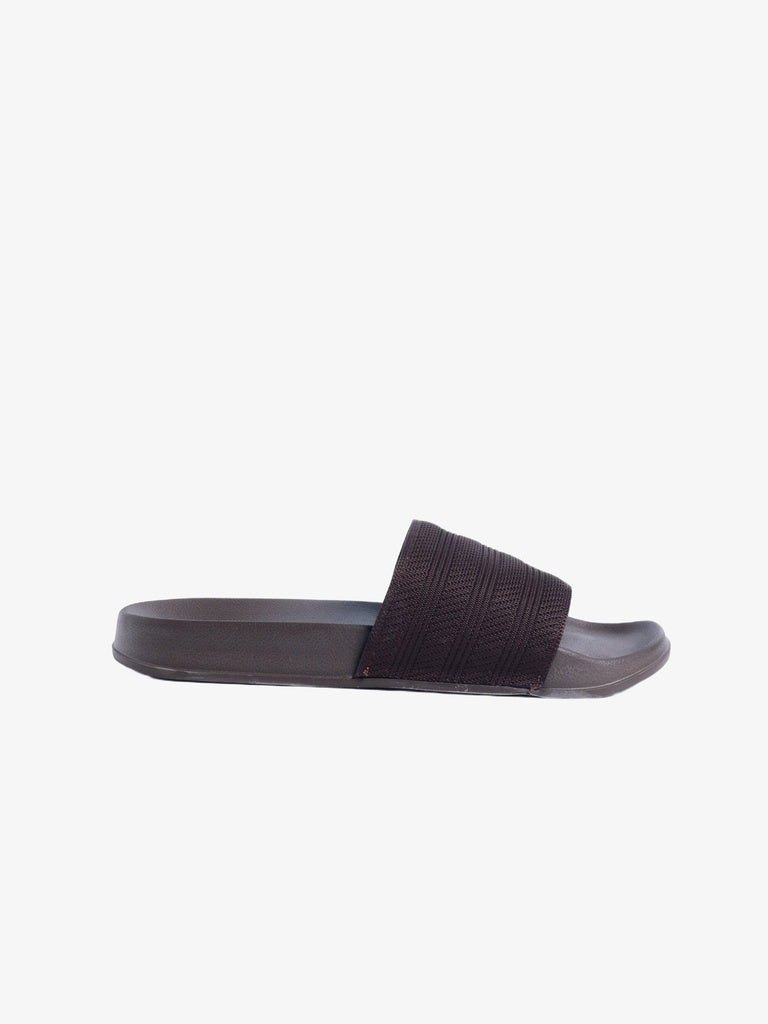 SOLEPLAY Brown Textured Slip-On Slides