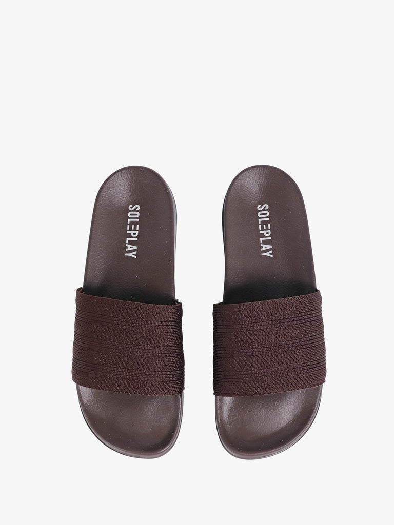 SOLEPLAY Brown Textured Slip-On Slides