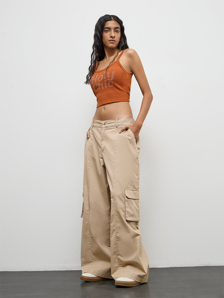 Nuon Beige High-Rise Cargo Pants