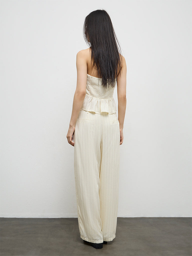 Nuon Light Yellow Striped High-Rise Trousers