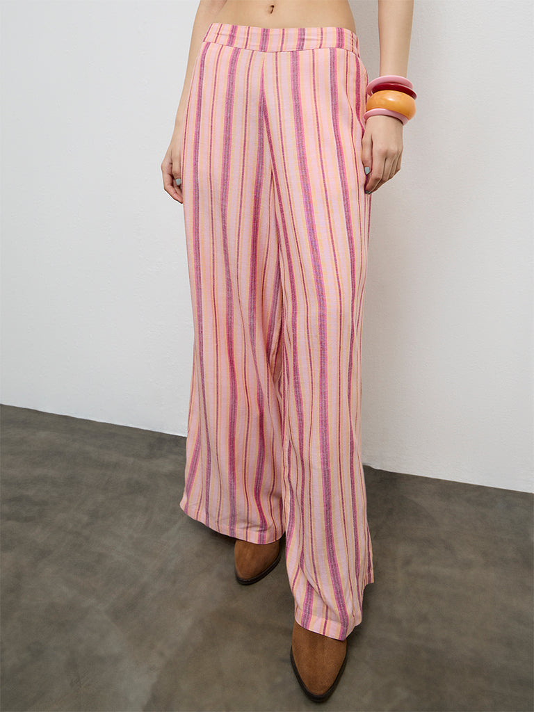 Nuon Pink Striped High-Rise Trousers