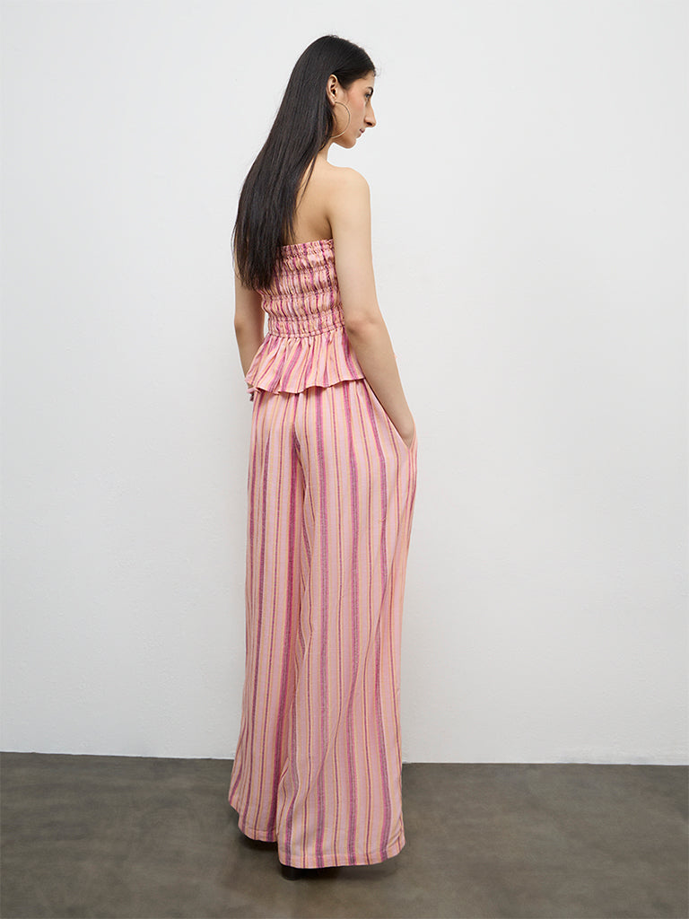Nuon Pink Striped High-Rise Trousers