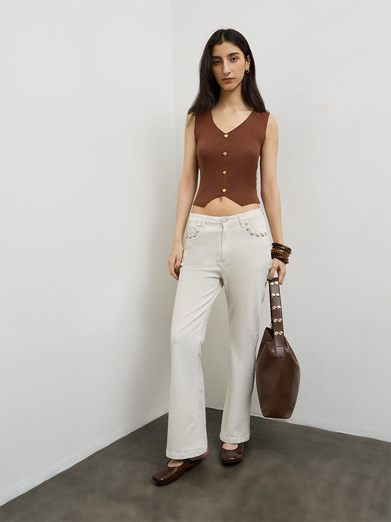Nuon Brown Ribbed Top