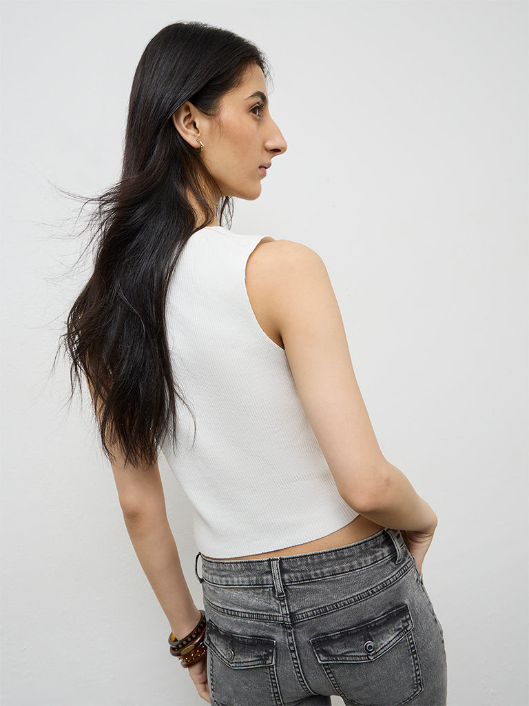 Nuon Off-White Ribbed Top