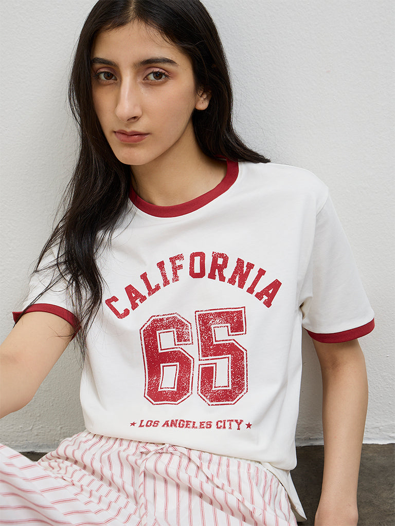 Nuon White Printed Cotton T-Shirt