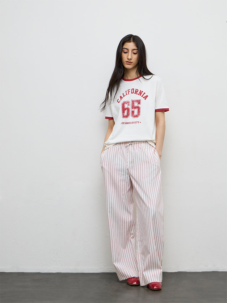 Nuon White Printed Cotton T-Shirt