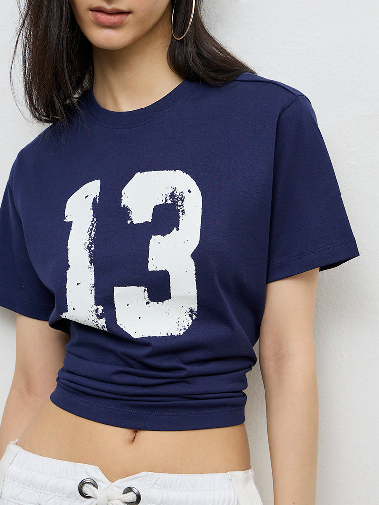 Nuon Navy Numerical Printed Cotton T-Shirt