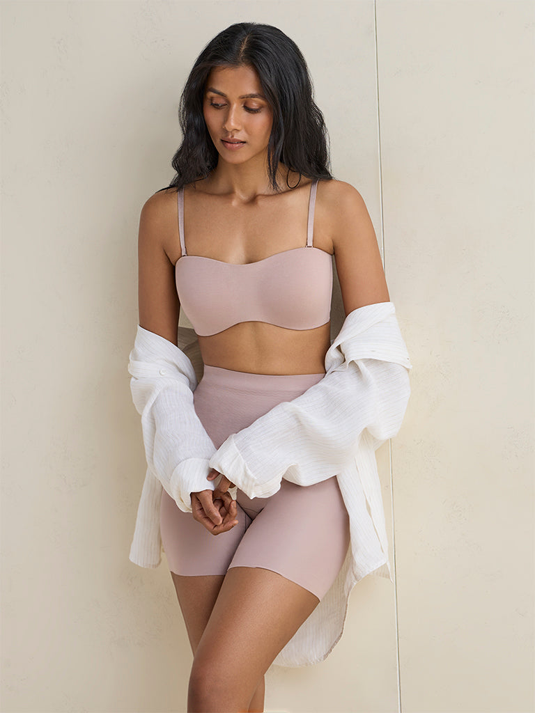 Wunderlove Dusty Taupe Cotton-Blend Padded Strapless Bra