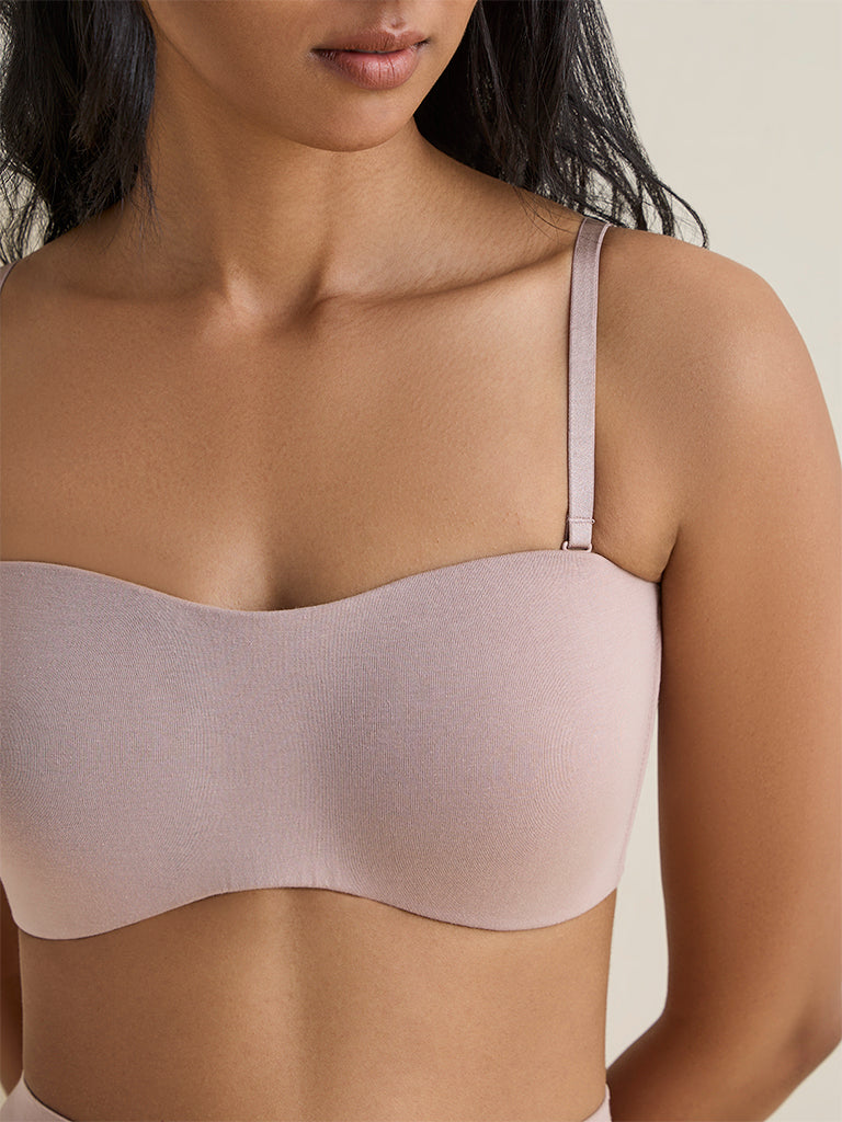 Wunderlove Dusty Taupe Cotton-Blend Padded Strapless Bra