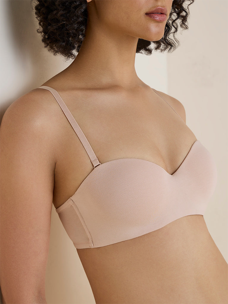 Wunderlove Light Beige Underwired Cotton-Blend Strapless Bra