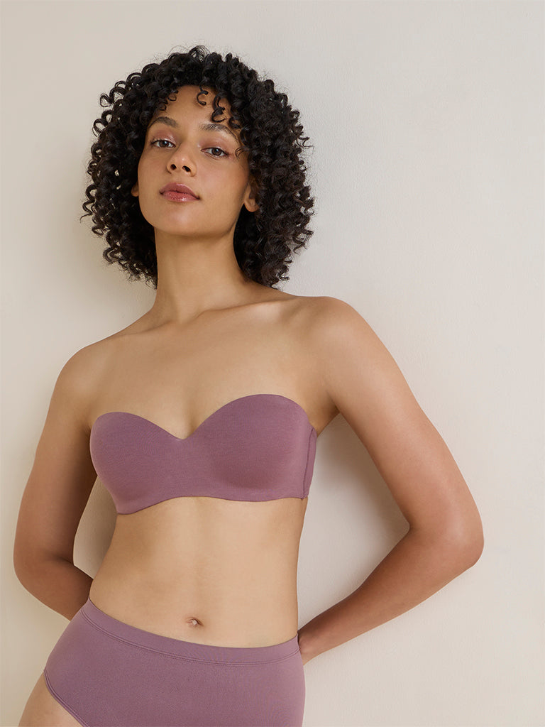 Wunderlove Dark Mauve Underwired Cotton-Blend Strapless Bra