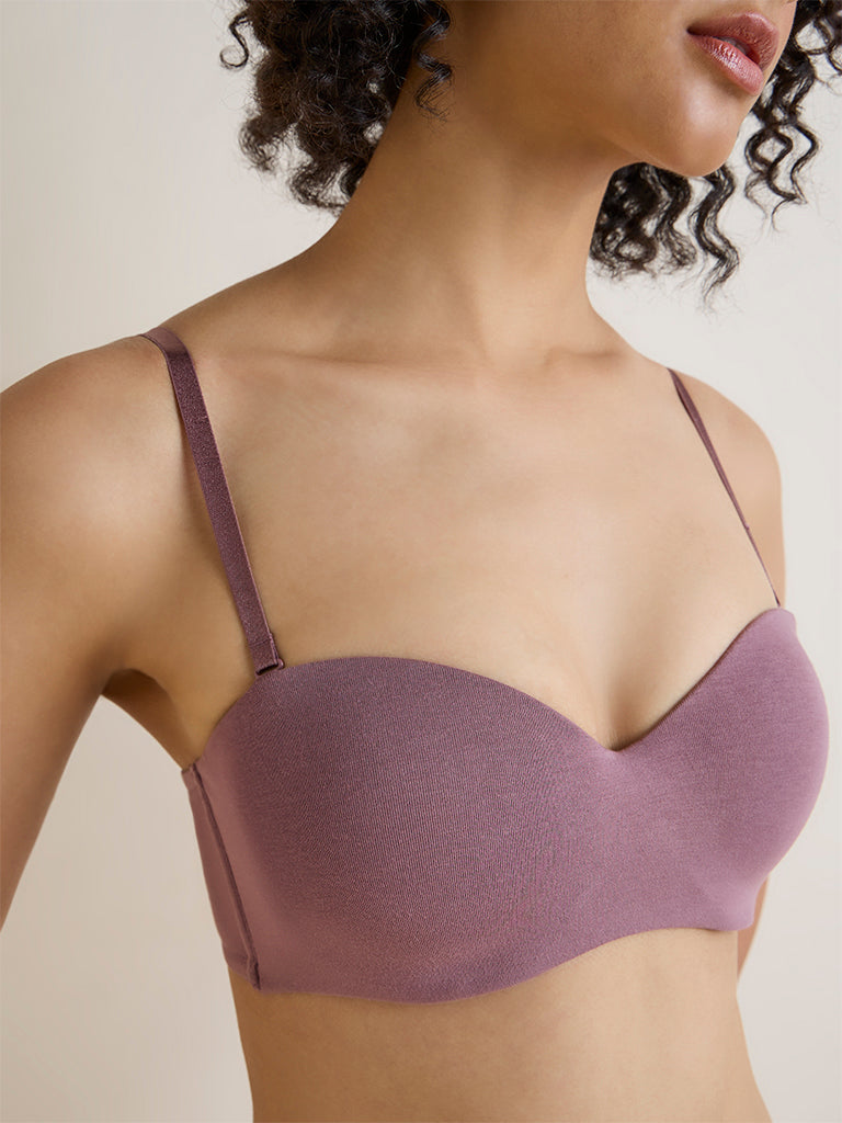 Wunderlove Dark Mauve Underwired Cotton-Blend Strapless Bra