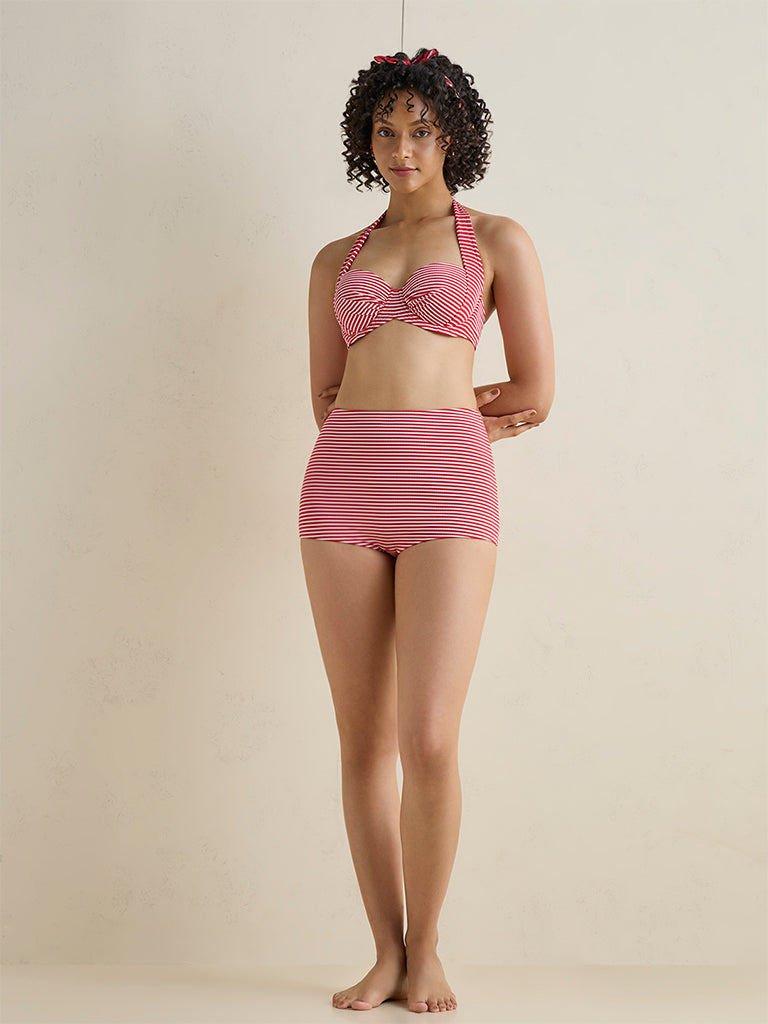 Wunderlove Swimwear Red Striped Balconette Bikini Bra