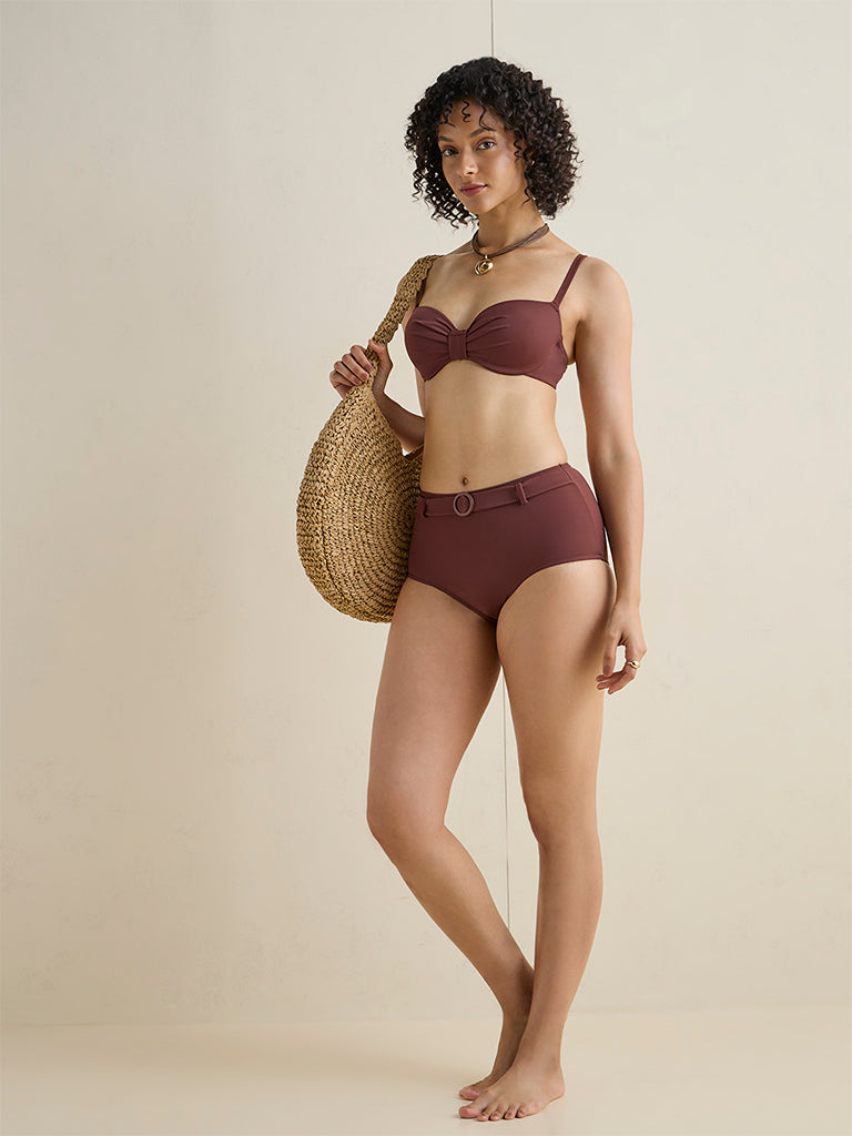 Wunderlove Swimwear  Brown Ruched Bikini Bra