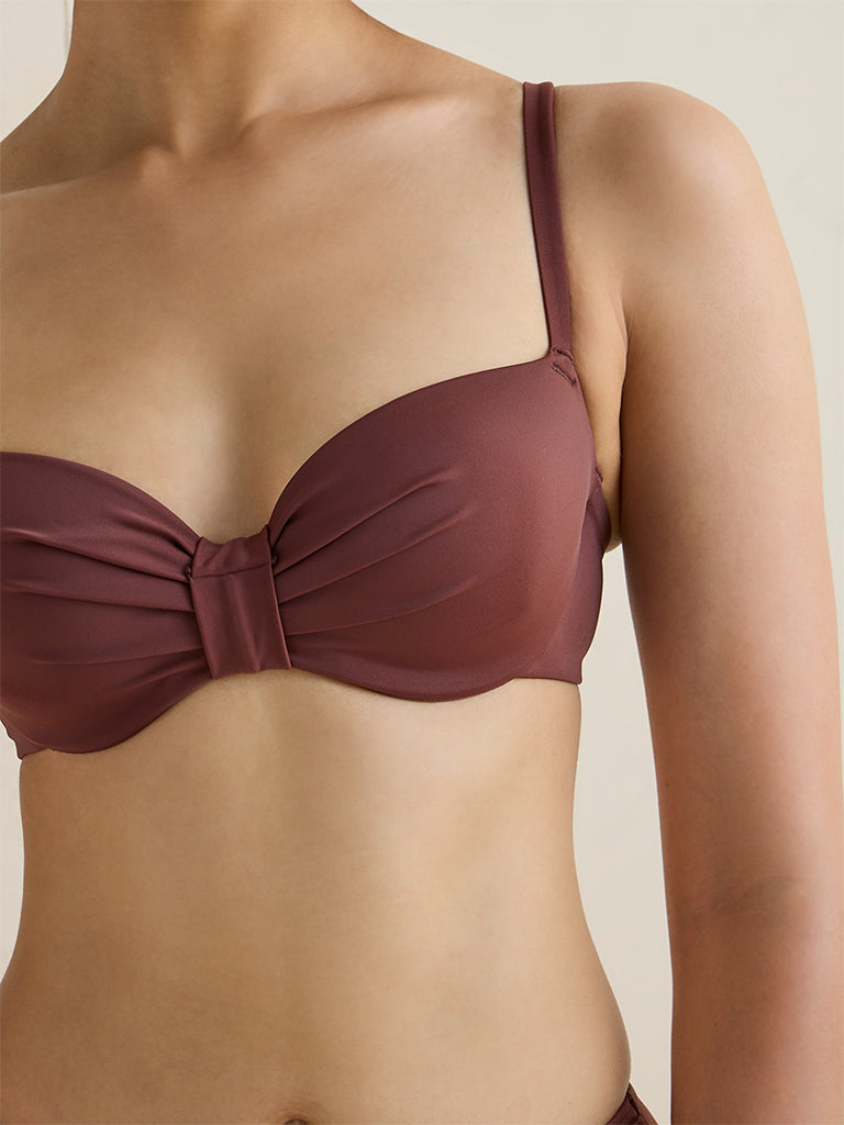 Wunderlove Swimwear  Brown Ruched Bikini Bra