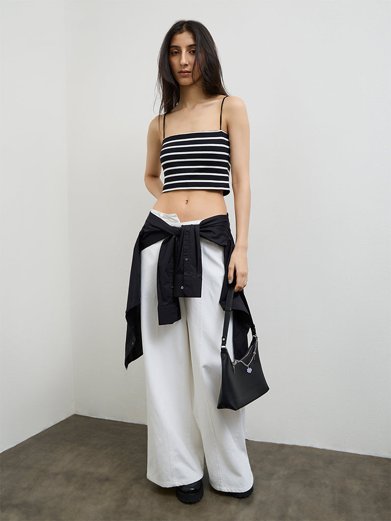 Nuon Black Striped Cotton-Blend Top