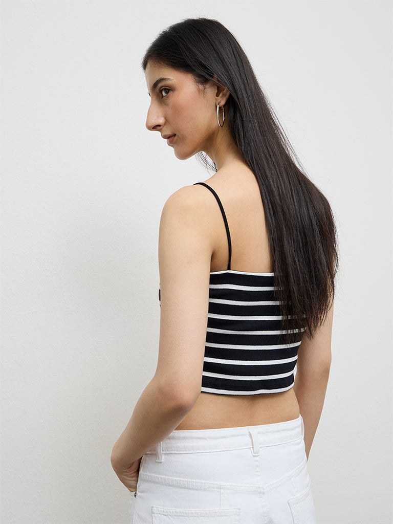 Nuon Black Striped Cotton-Blend Top