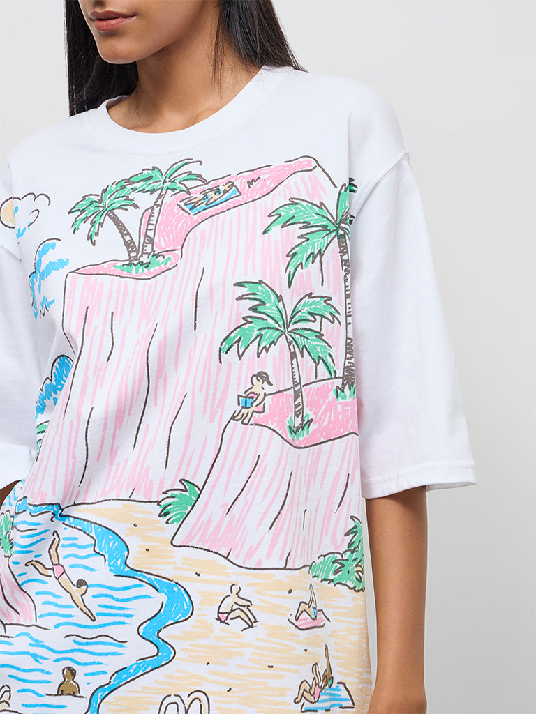 Nuon White Bali-Inspired Oversized Cotton T-Shirt