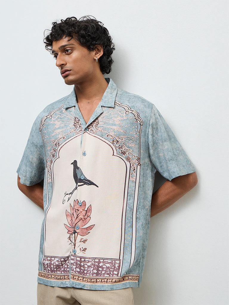 ETA Light Teal Printed Relaxed-Fit Shirt