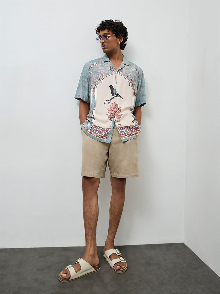 ETA Light Teal Printed Relaxed-Fit Shirt