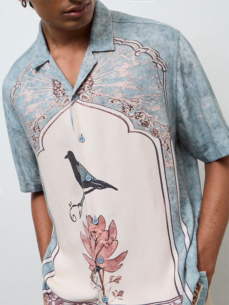 ETA Light Teal Printed Relaxed-Fit Shirt