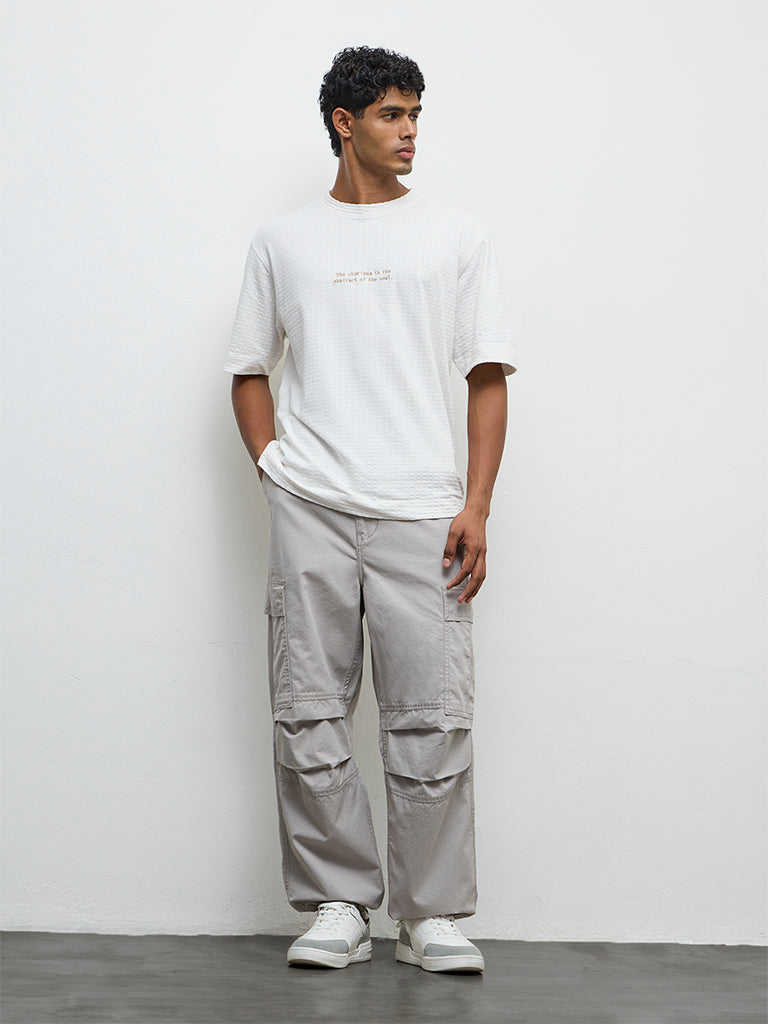 Nuon Grey Baggy-Fit Mid-Rise Cotton Cargo Pants