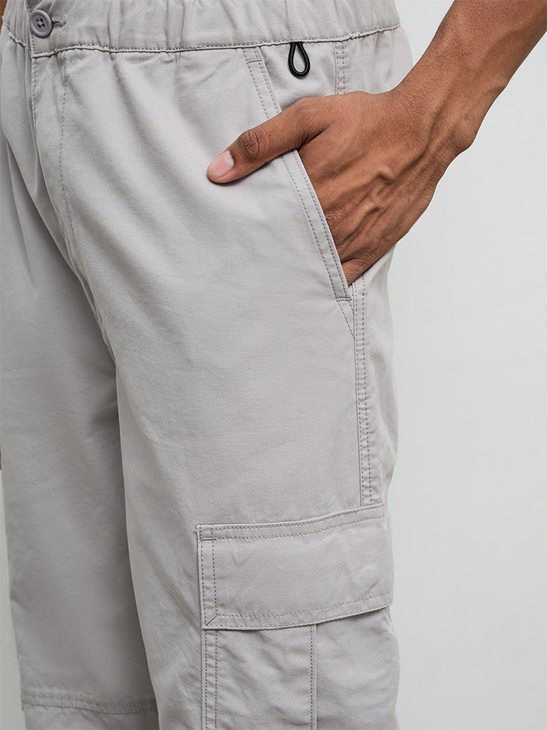 Nuon Grey Baggy-Fit Mid-Rise Cotton Cargo Pants
