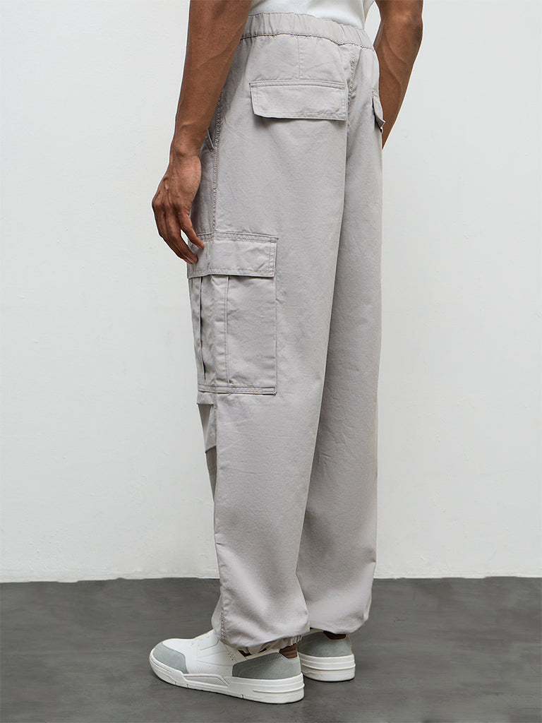 Nuon Grey Baggy-Fit Mid-Rise Cotton Cargo Pants
