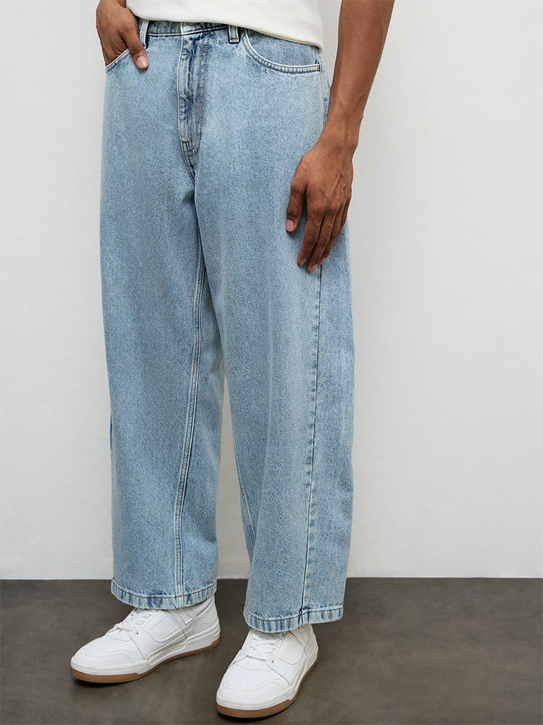 Nuon Light Blue Barrel-Fit Mid-Rise Jeans