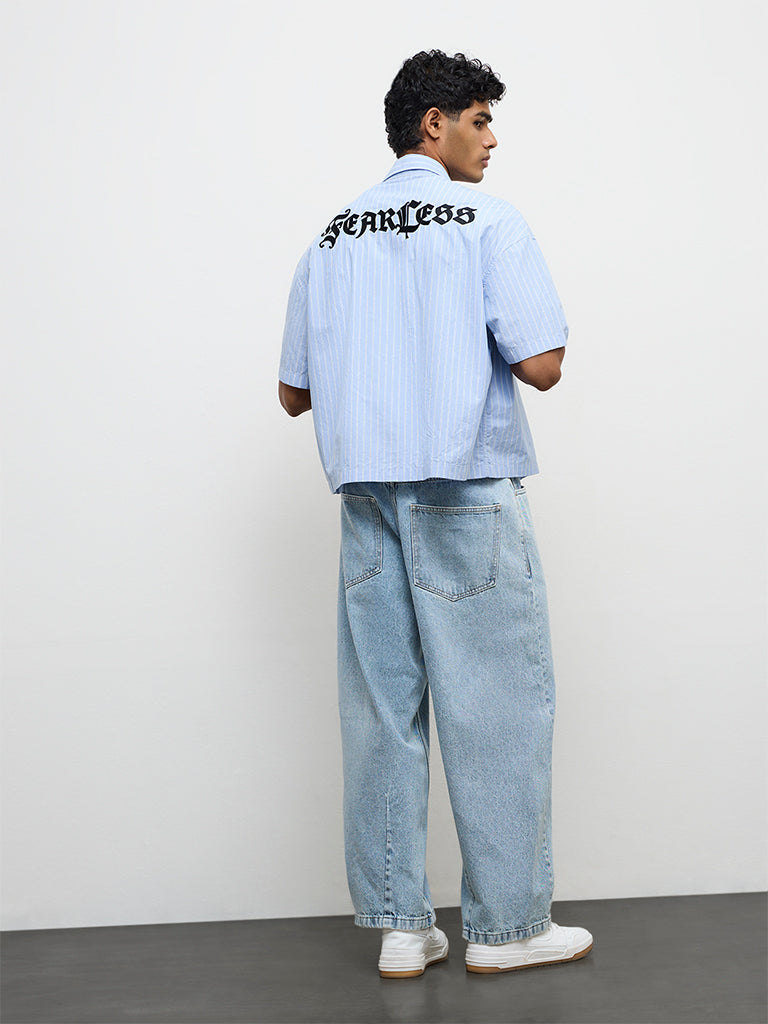 Nuon Light Blue Barrel-Fit Mid-Rise Jeans