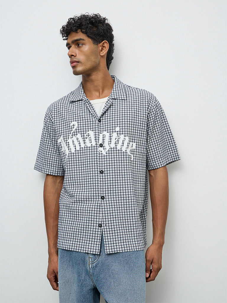 Nuon Black Checkered Relaxed-Fit Cotton-Blend Shirt