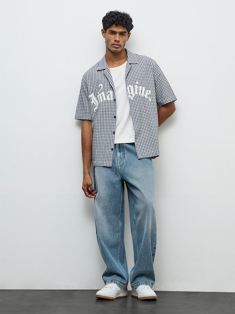 Nuon Black Checkered Relaxed-Fit Cotton-Blend Shirt