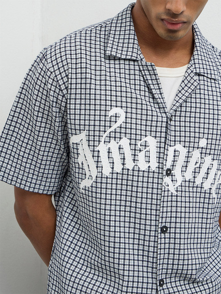 Nuon Black Checkered Relaxed-Fit Cotton-Blend Shirt