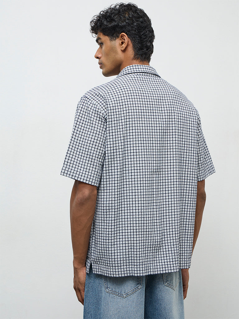 Nuon Black Checkered Relaxed-Fit Cotton-Blend Shirt