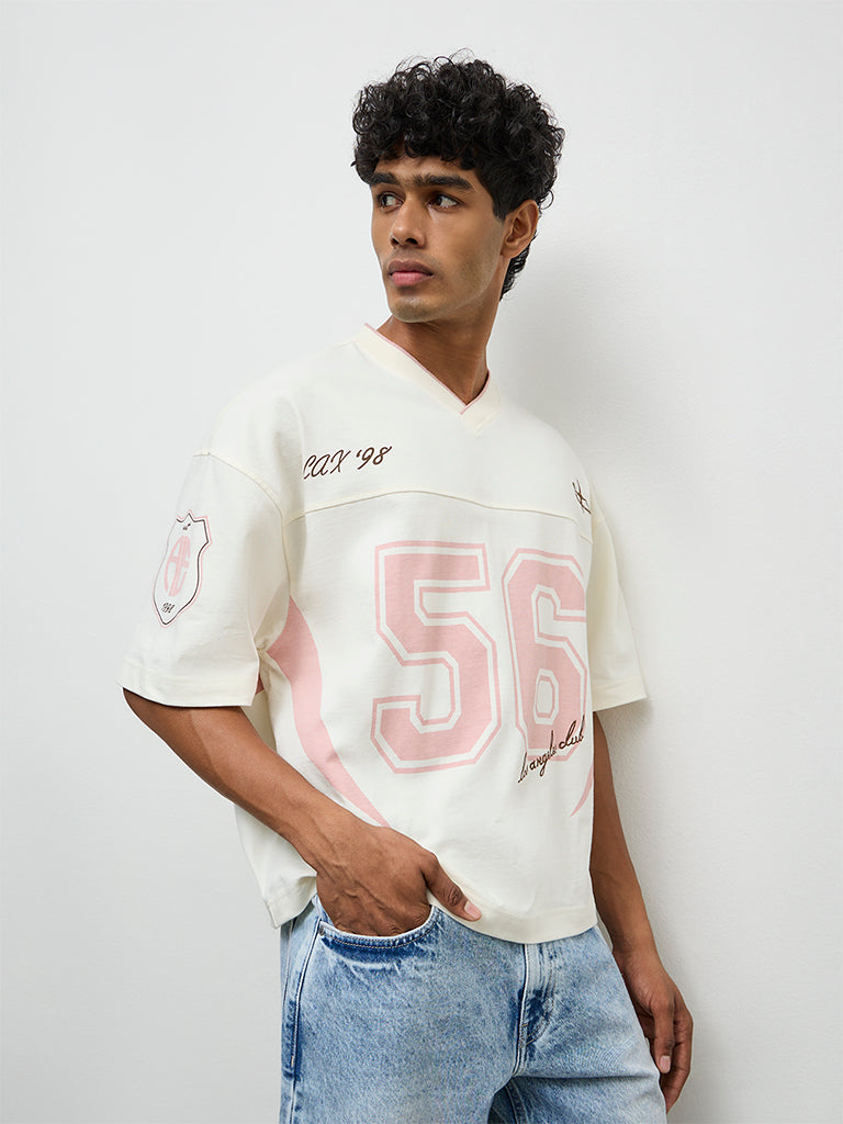 Nuon Off-White Numerical Print Oversized-Fit Cotton T-Shirt