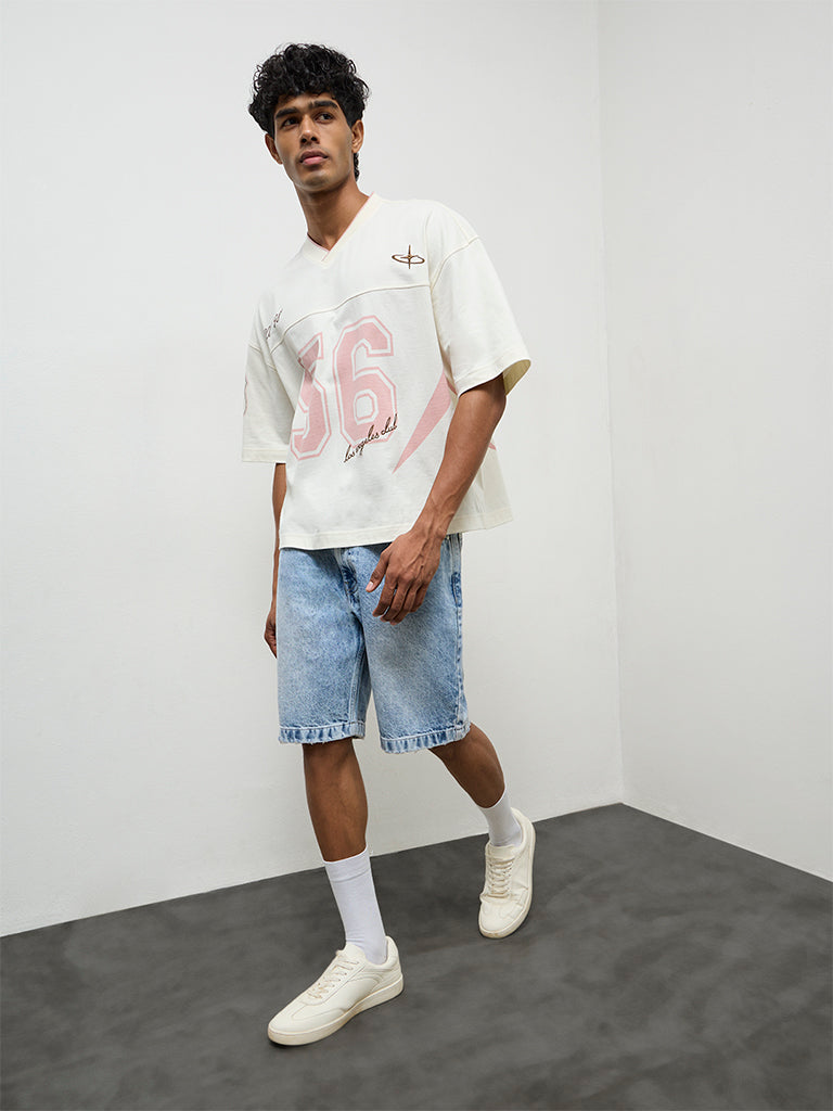 Nuon Off-White Numerical Print Oversized-Fit Cotton T-Shirt