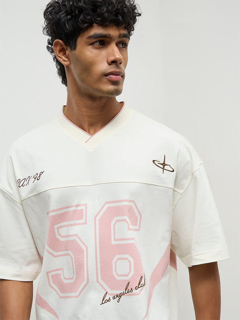 Nuon Off-White Numerical Print Oversized-Fit Cotton T-Shirt